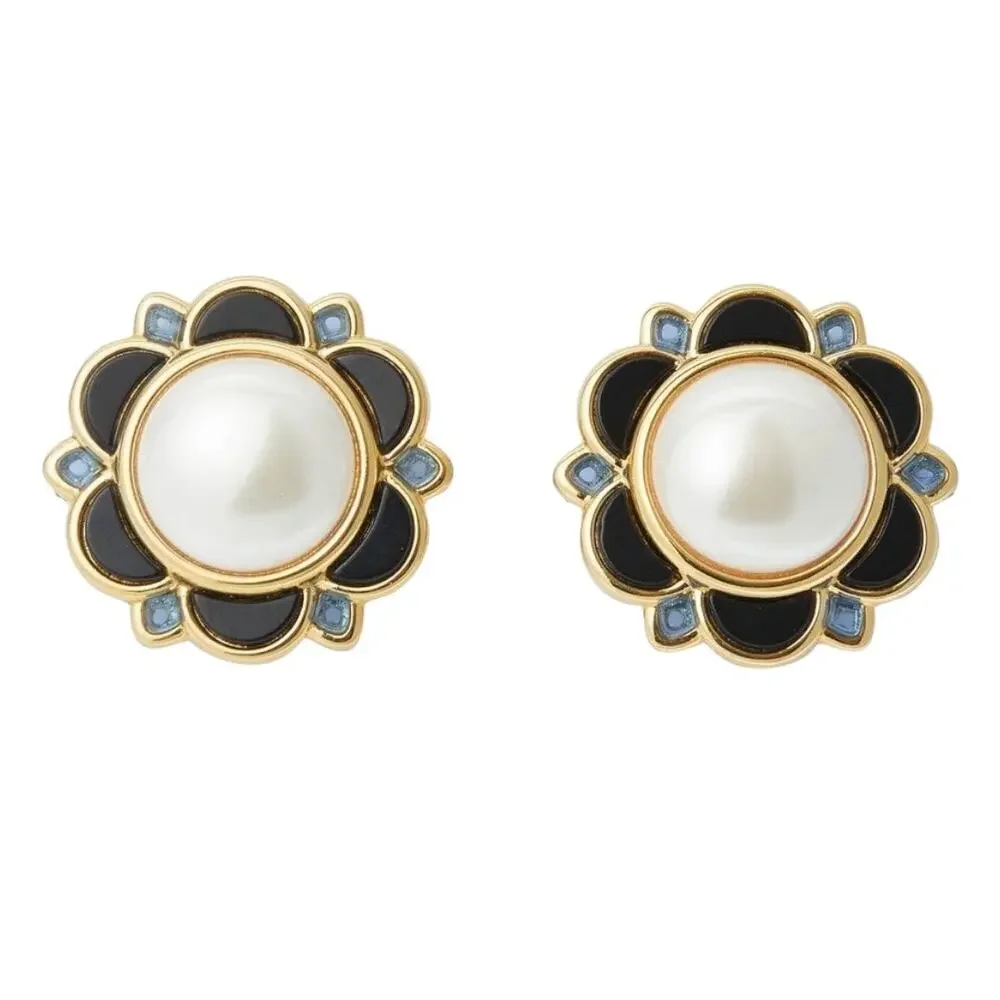 Lele Sadoughi Midnight Pearl Eva Button Clip-On Earrings NWT